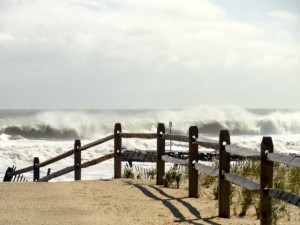 Huge surf generated by days of northeast winds and by distant Hurricane Joaquin hits the coastline of Ocean City in early October 2015.