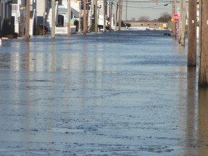 Flood waters still cover most bayside streets on Sunday morning.