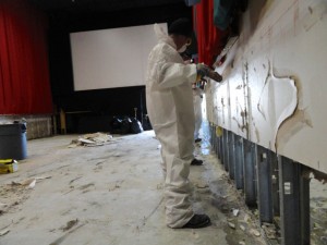 Work crews gut the Strand theater in the aftermath of Superstorm Sandy in November 2012.