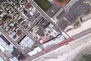 The red line marks the project area for phase 2 of an Ocean City Boardwalk replacement project.