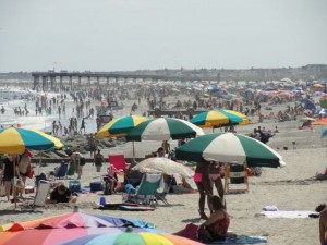 The beaches between Ninth and 14th streets were crowded on Monday afternoon as a search for a missing swimmer continued on Monday in Ocean City, NJ.