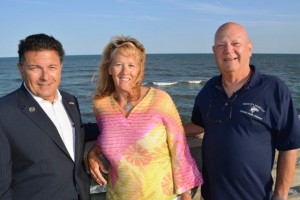  New Jersey Assemblyman Sam Fiocchi, left, and Cape May County Freeholder E. Marie Hayes enjoy the fresh air on the Ocean City Fishing Club’s pier with President Paul Keuerleber during the Open House on Thursday, August 14.  