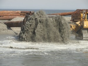 Beach replenishment at the north end of Ocean City in spring 2013.