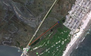 The red line shows the existing rail trail at Corson's Inlet State Park south of Ocean City, NJ.