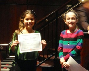 Fourth-grade math and science perfect scorers Aria Lindberg and Sarah Rodriguez.