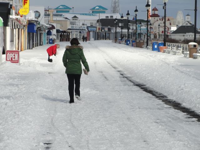 The city plowed a strip of boardwalk between Fifth and 14th streets — but even that section remained icy on Friday.
