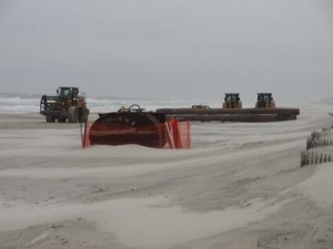 Sections of pipeline are now stacked on the beach at 43rd Street, a half-block south of where the feeder pipe lands on the beach.