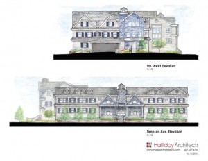 Views of proposed office building from Ninth Street (top) and Simpson Avenue (bottom).