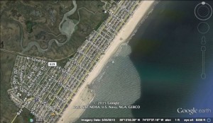 Satellite view of beach replenishment project in Ocean City NJ at 52nd  Street