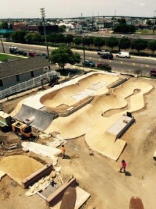 An aerial view shows the shape of the bowl and snake run at the new skateboard park in Ocean City.
