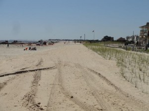 The new line of frontal dune runs straight down the beach from 56th Street even across the area between 57th Street and 59th Street where the streetside bulkhead is set back farther.