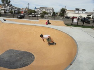 Steve Beseris is the first to test the new bowl at the skateboard park in Ocean City after its opening on Sept. 24, 2015.