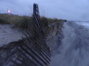 Dune fence has no sand to support it at Waverly Beach on Friday morning.