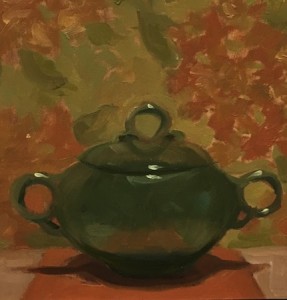 Mary Ann Kline's "Green Sugar Bowl" took second place at the "Le Petite" show. 