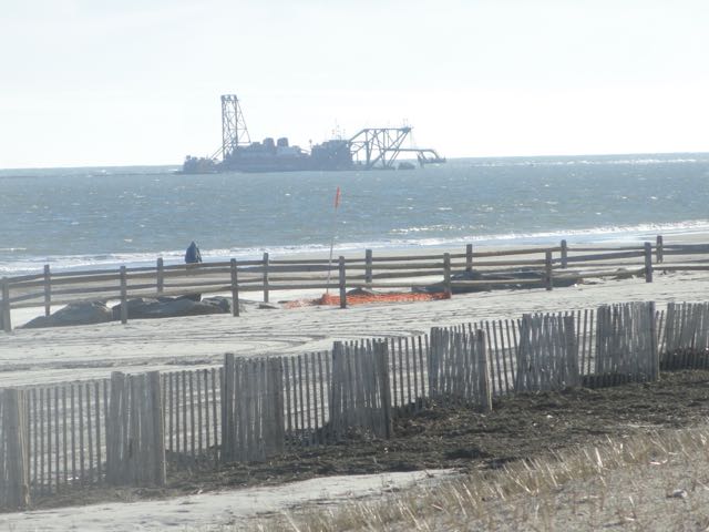 The dredge Illinois is at Corson's Inlet pumping sand to Sea Isle City and is ready to begin a touch-up project at the south end of Ocean City sometime in February.