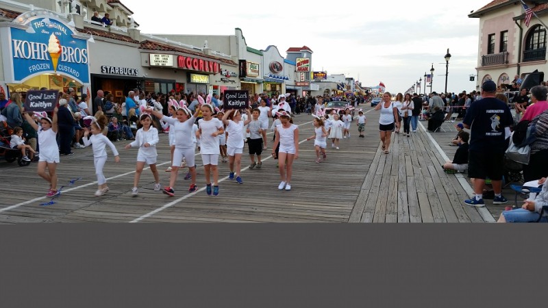 A group of children dressed in bunny-rabbit costumes entertained the Boardwalk crowds in front of the Music Pier.