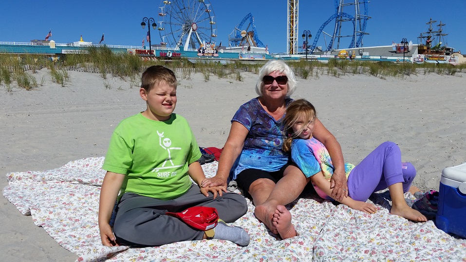 Air show fan Carol Tettemer, of Doylestown, Pa., was accompanied by grandson Quin and granddaughter Sabrina on the 11th Street beach.