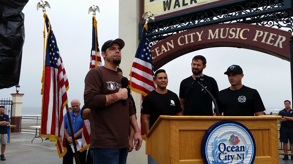 Former Marine Staff Sgt. Brian Siegman was joined at the podium by fellow veterans while he spoke of his ongoing struggle with PTSD.