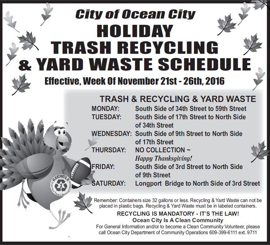 Holiday Trash, Recycling and Yard Waste Schedule OCNJ Daily