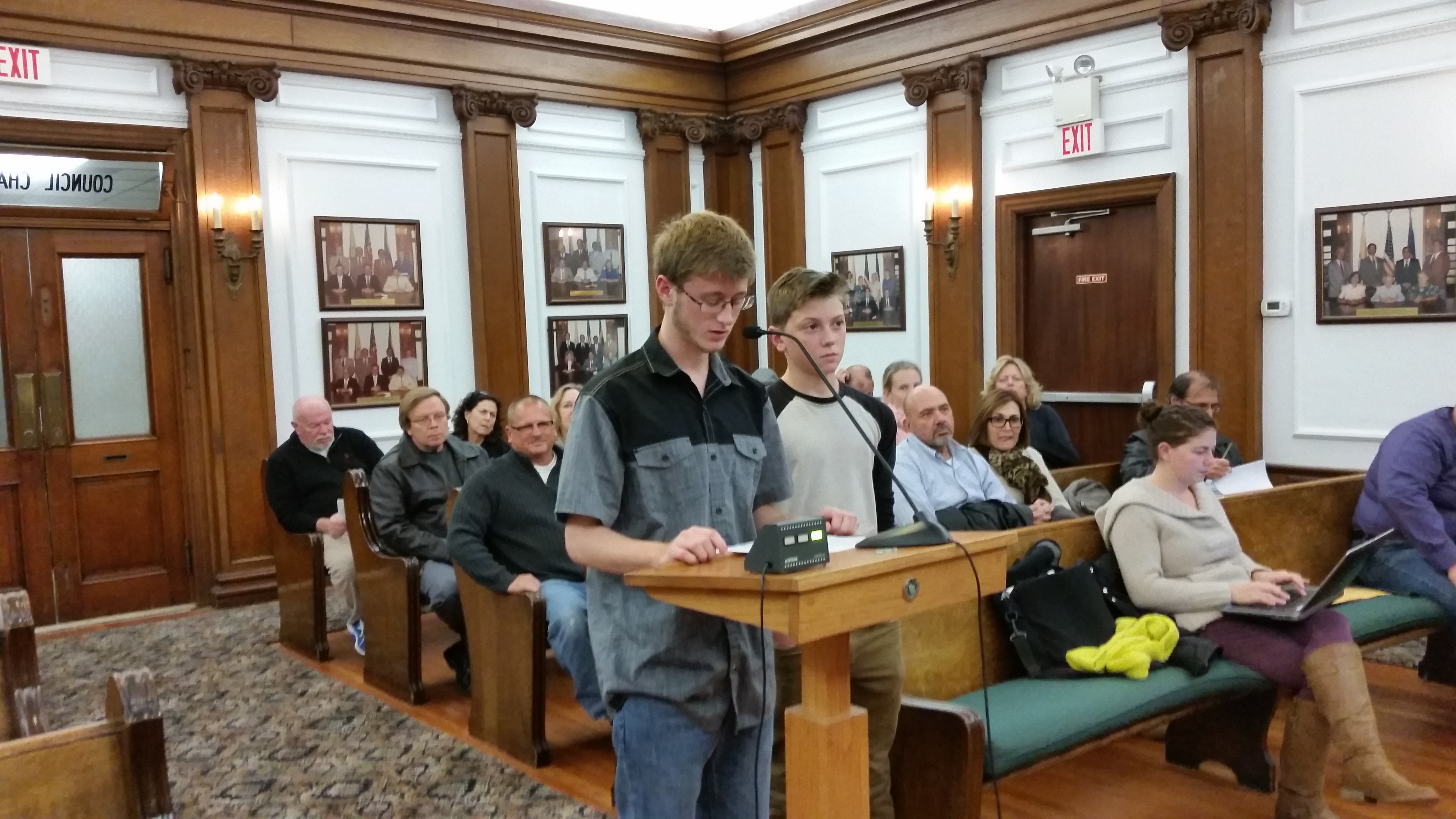 Andrew Leonetti, left, and Ricky Hardin, who both play in the same band, object to the proposed ordinance that would regulate Boardwalk performers.