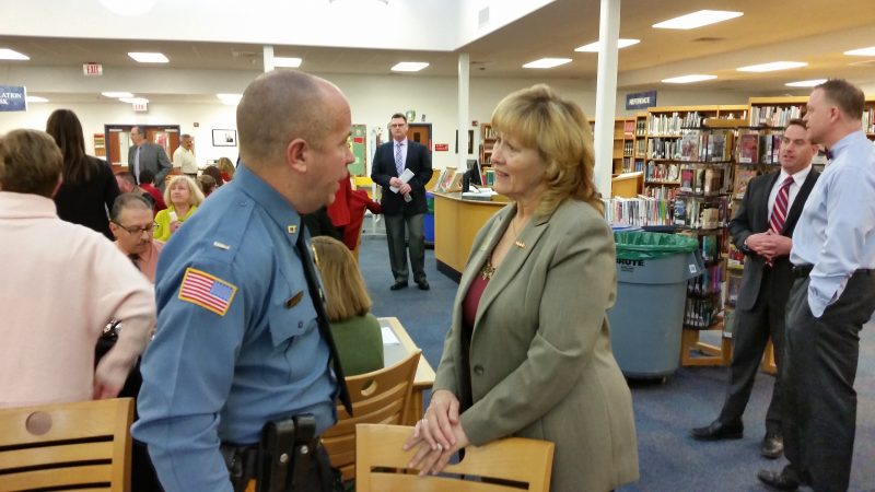 Lt. Dave Hall of the Ocean City Police Department talks with Cape May County Freeholder E. Marie Hayes.