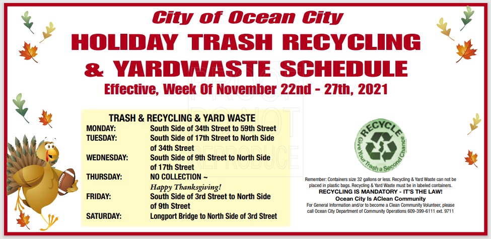 Ocean City Announces Trash, Recycling Schedule for Thanksgiving Week